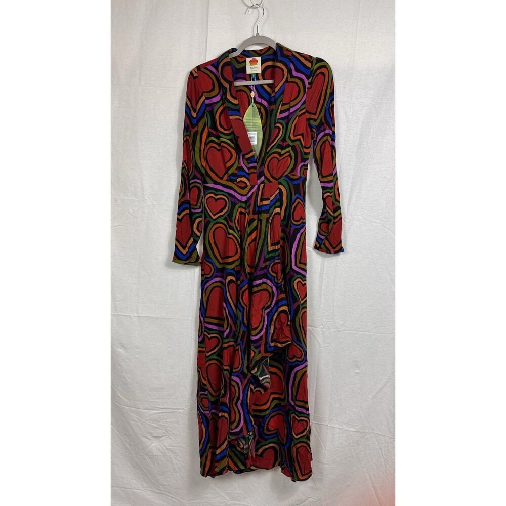 Farm Rio‎ Maxi Dress, Rainbow Wild Hearts, Valentine, Small, New! - Picture 5 of 8